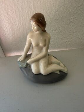 Royal Copenhagen little mermaid statuette vintage blue crown
